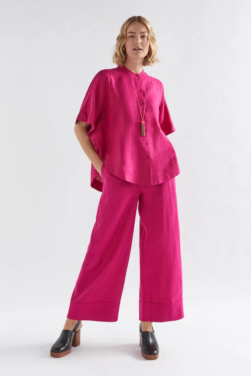 Anneli Light Linen Pant | Bright Pink