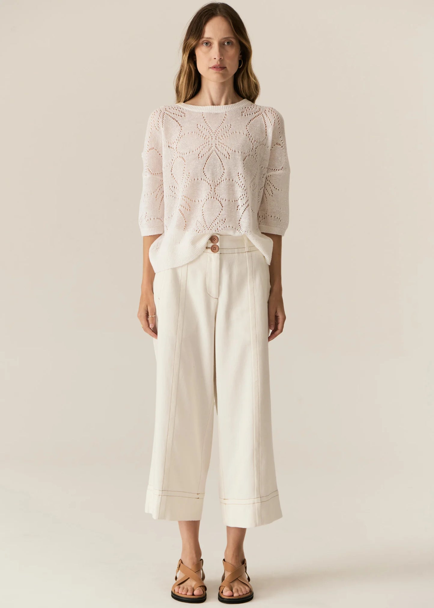 Carsen Crop Denim Pant | Ecru