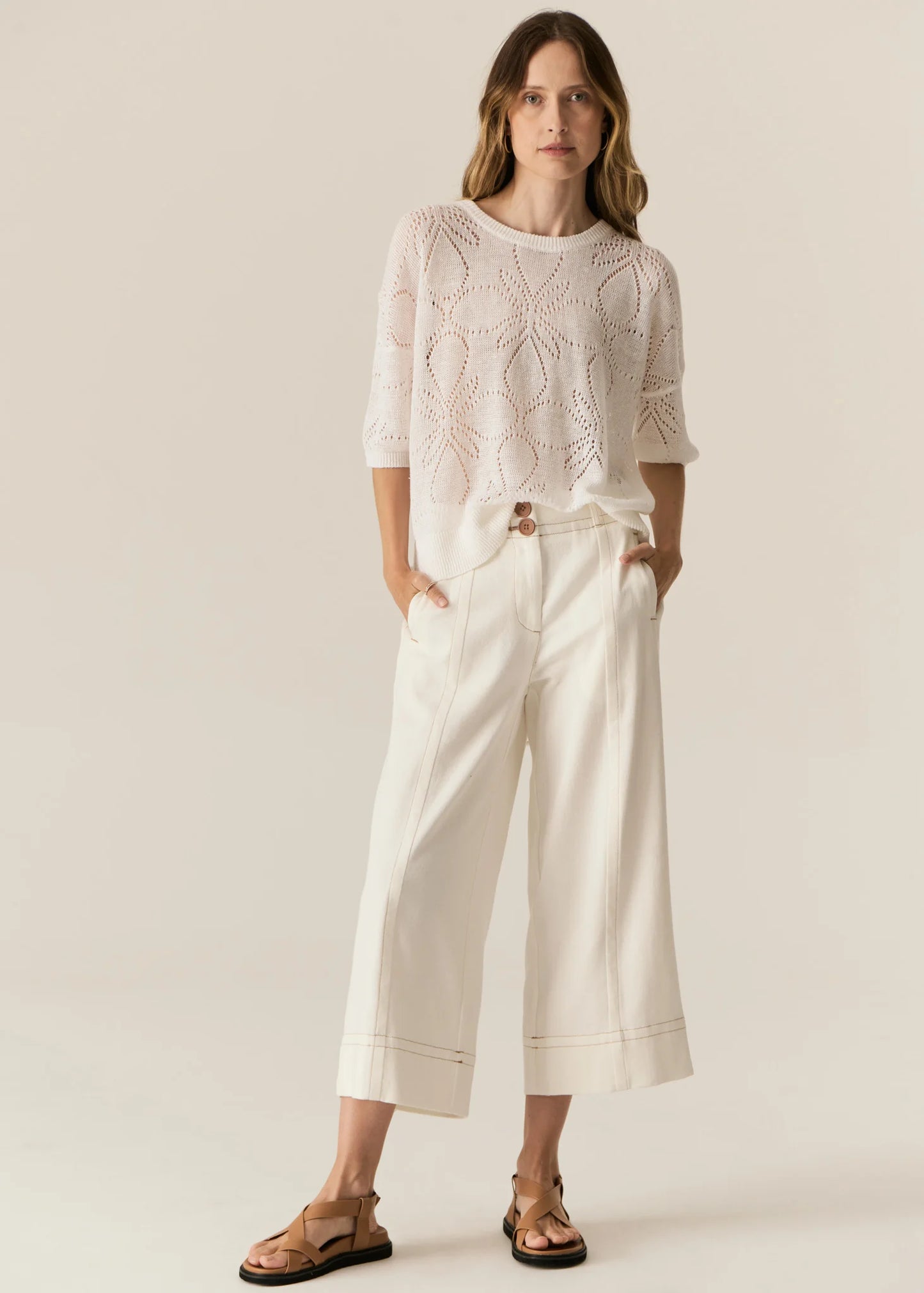 Carsen Crop Denim Pant | Ecru