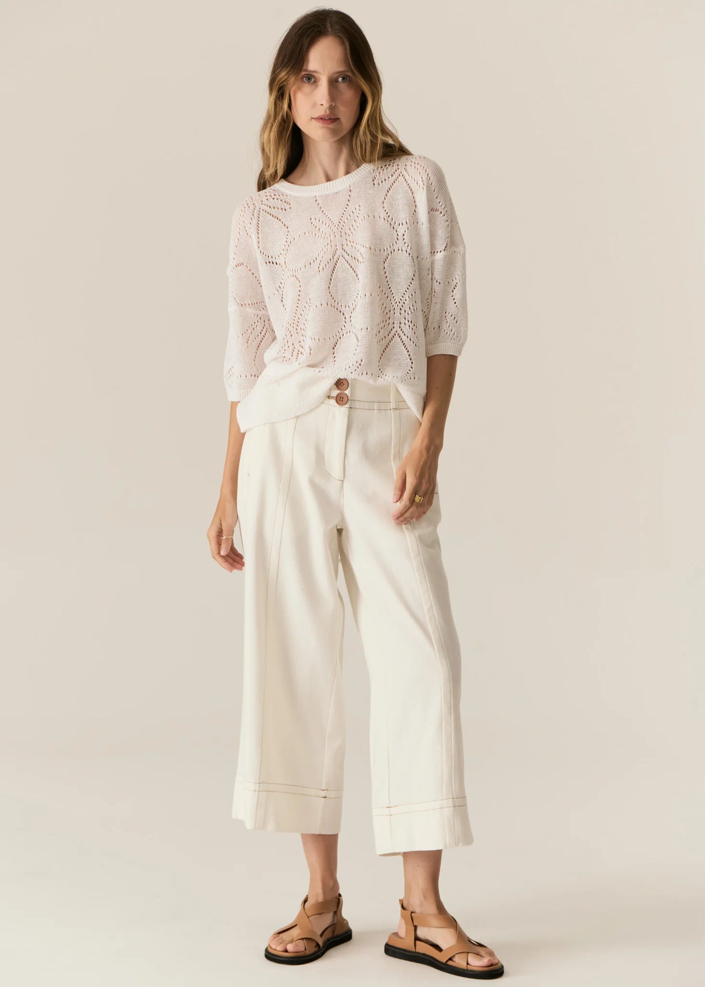 Carsen Crop Denim Pant | Ecru