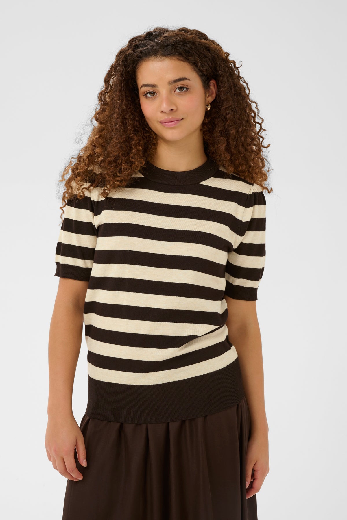 Mila Short Sleeve Striped Pullover | Brown Rice