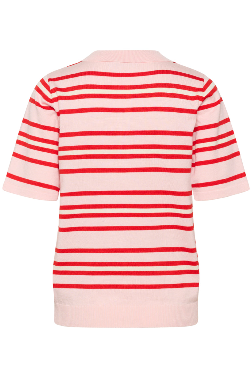 Pila Short Sleeve Polo Pullover | Chalk Pink/Red Stripe