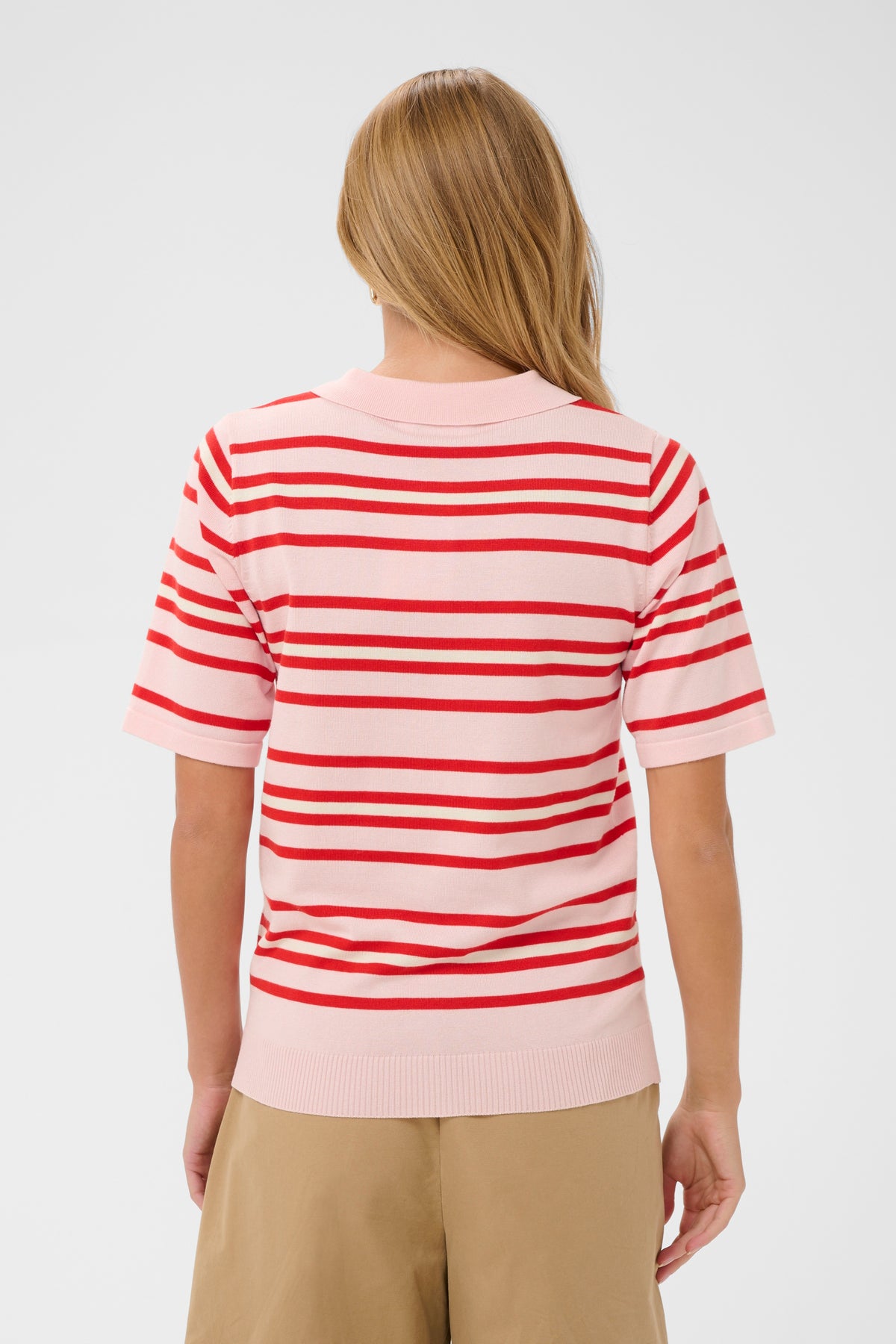 Pila Short Sleeve Polo Pullover | Chalk Pink/Red Stripe