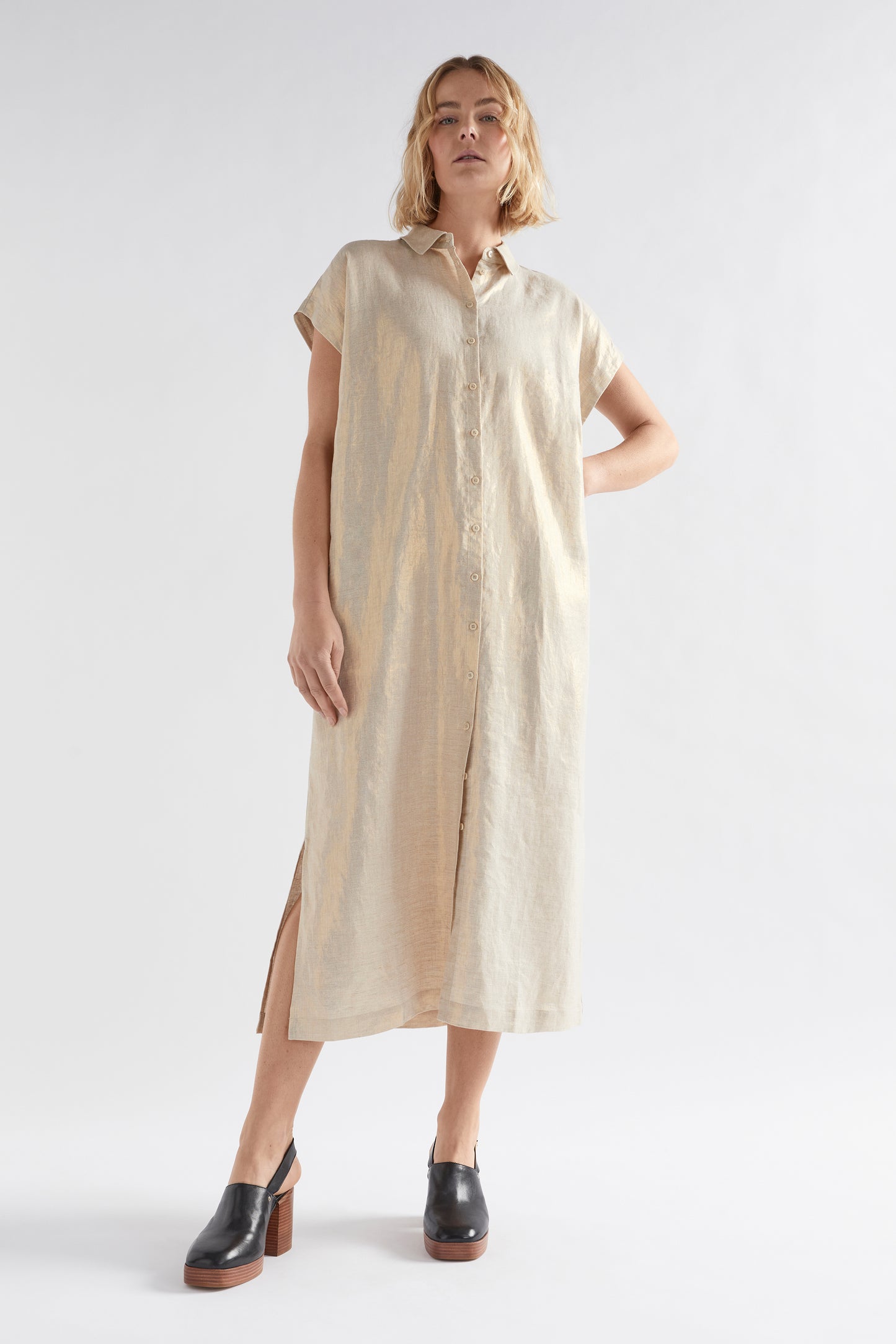 ELK Metalen Shirt Dress | Gold Linen