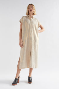 Elk Metalen Shirt Dress - Gold Linen