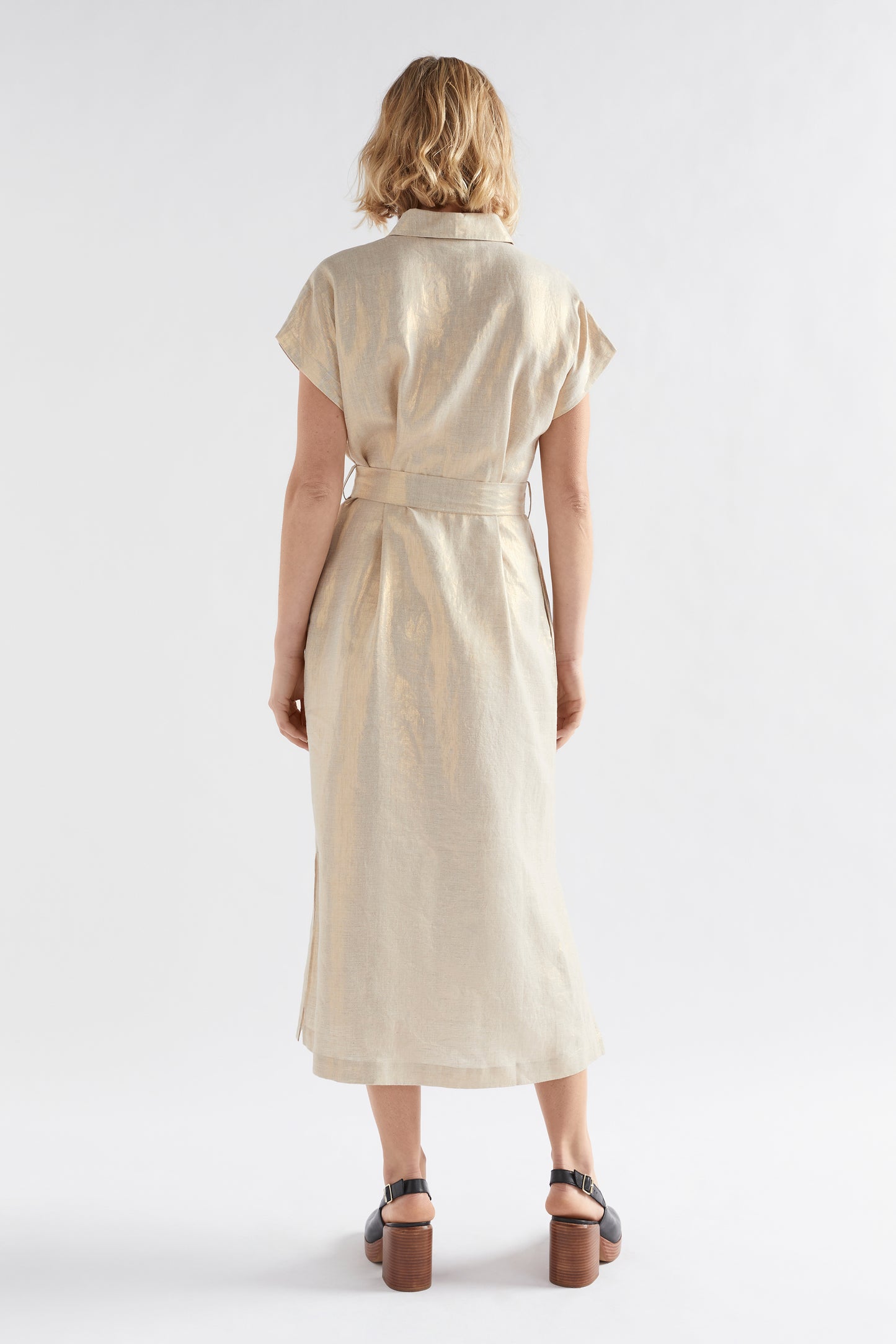 ELK Metalen Shirt Dress | Gold Linen