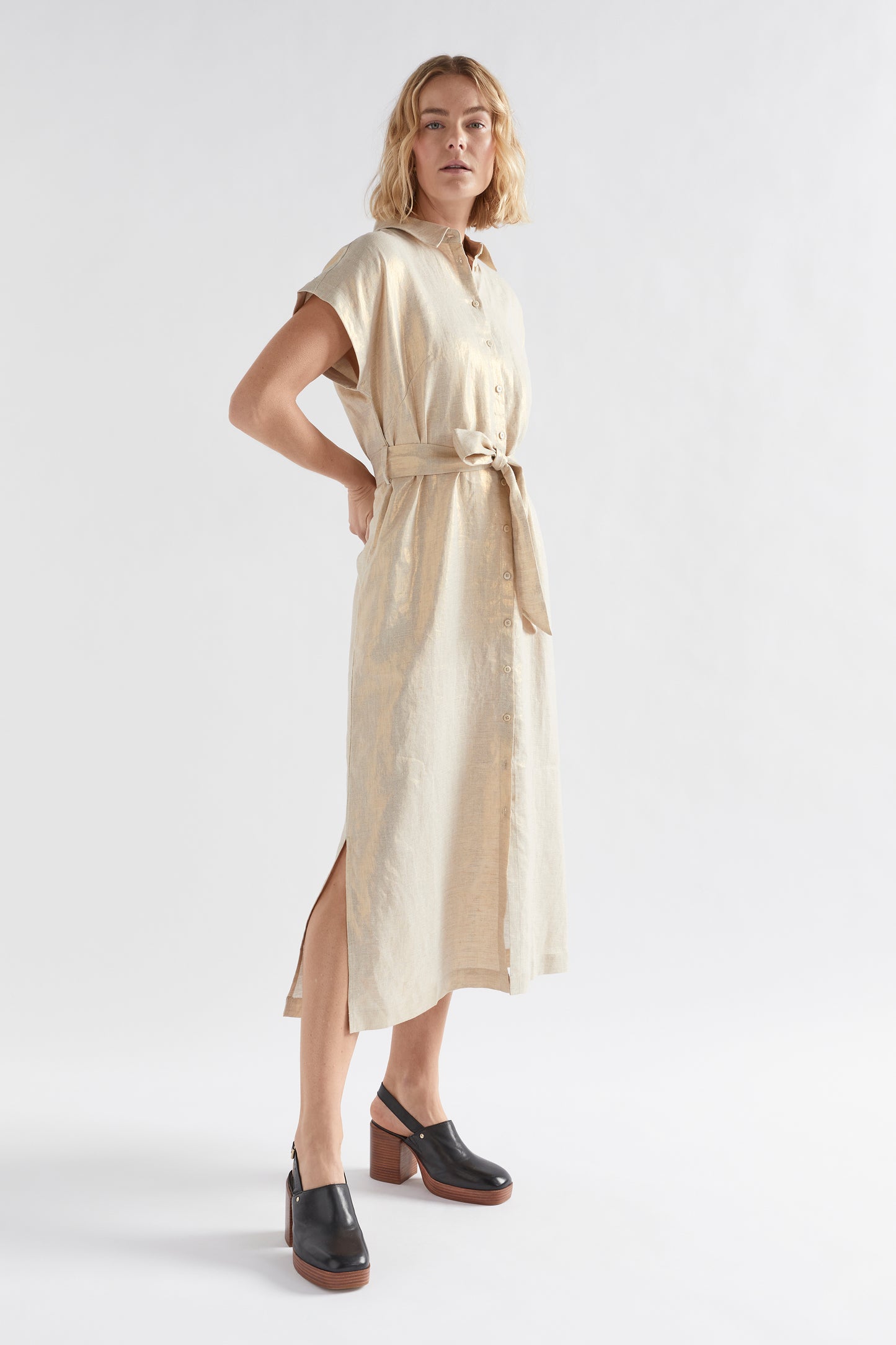 ELK Metalen Shirt Dress | Gold Linen