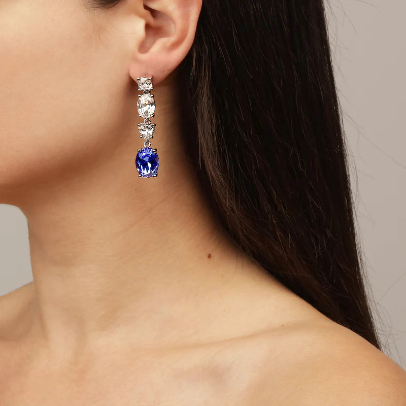 DYRBERG/KERN Carmen Shiny Silver Earrings | Sapphire / Crystal