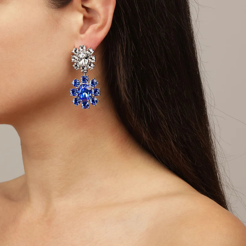 DYRBERG/KERN Lina Shiny Silver Earrings | Sapphire/Crystal