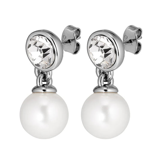 DYRBERG/KERN Nette Shiny Silver Earrings | Crystal / White Pearl