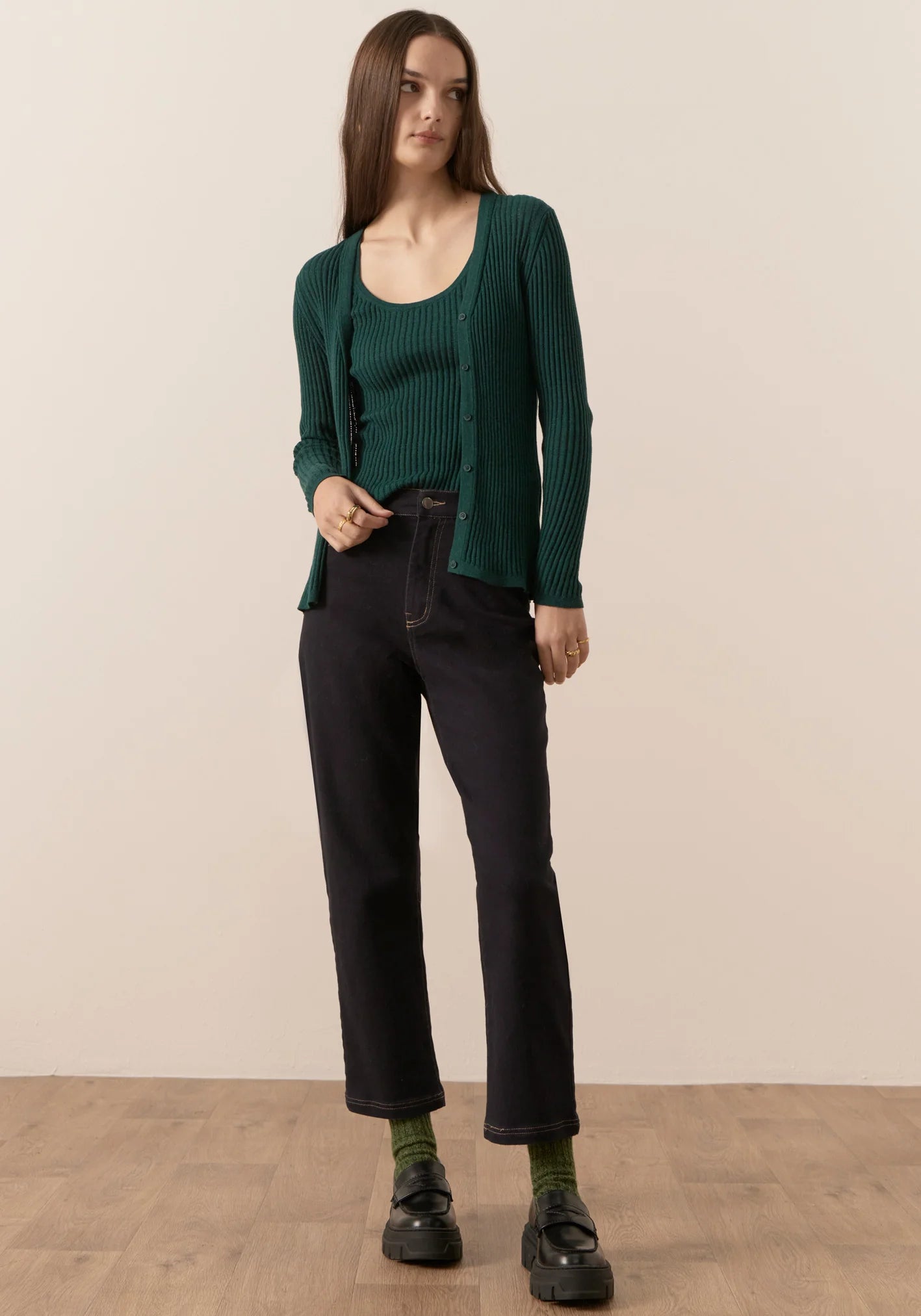 Nucleus Pointelle Cardigan | Forest