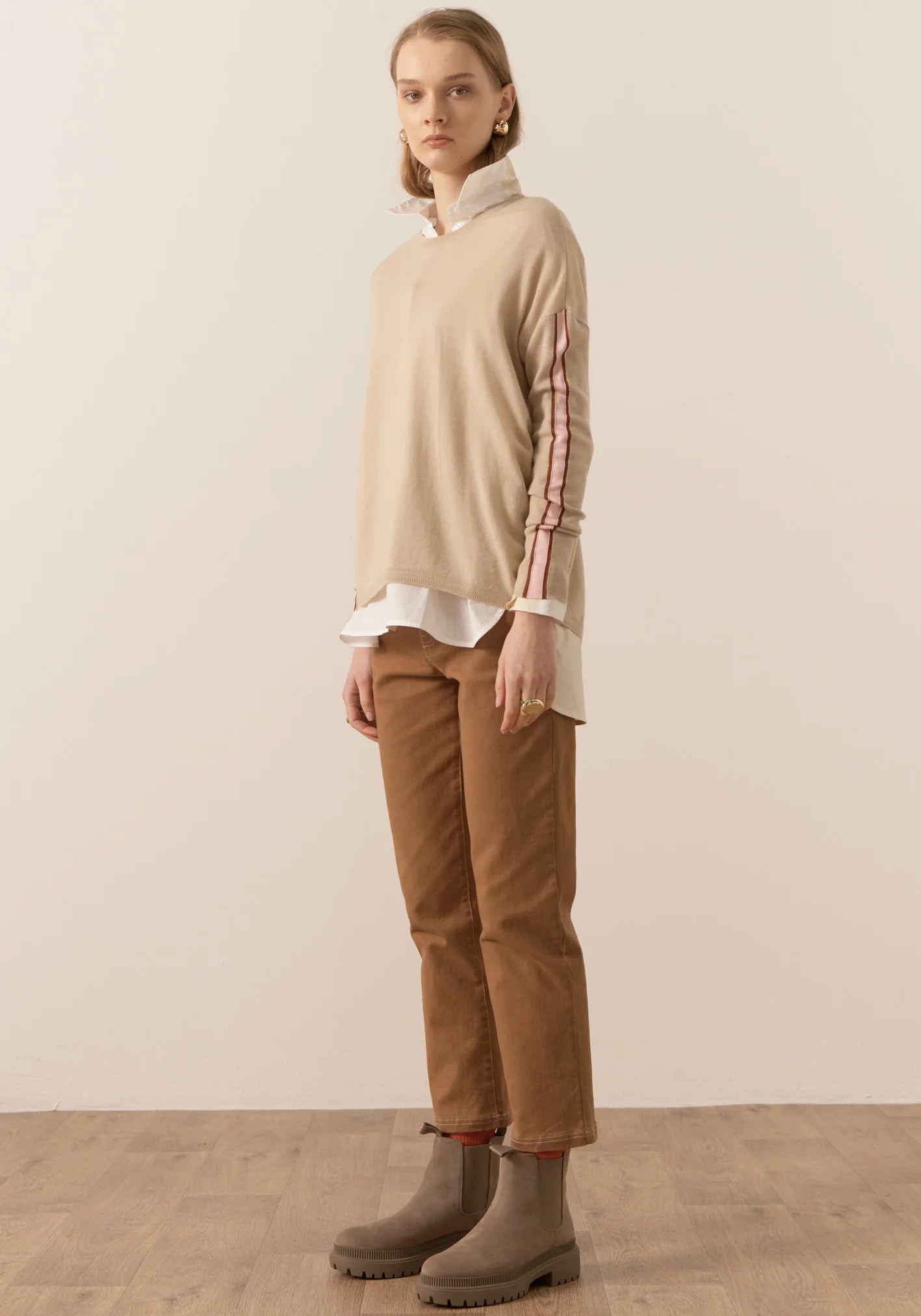Bennet Contrast Drape Knit | Pebble/Toffee/Pink