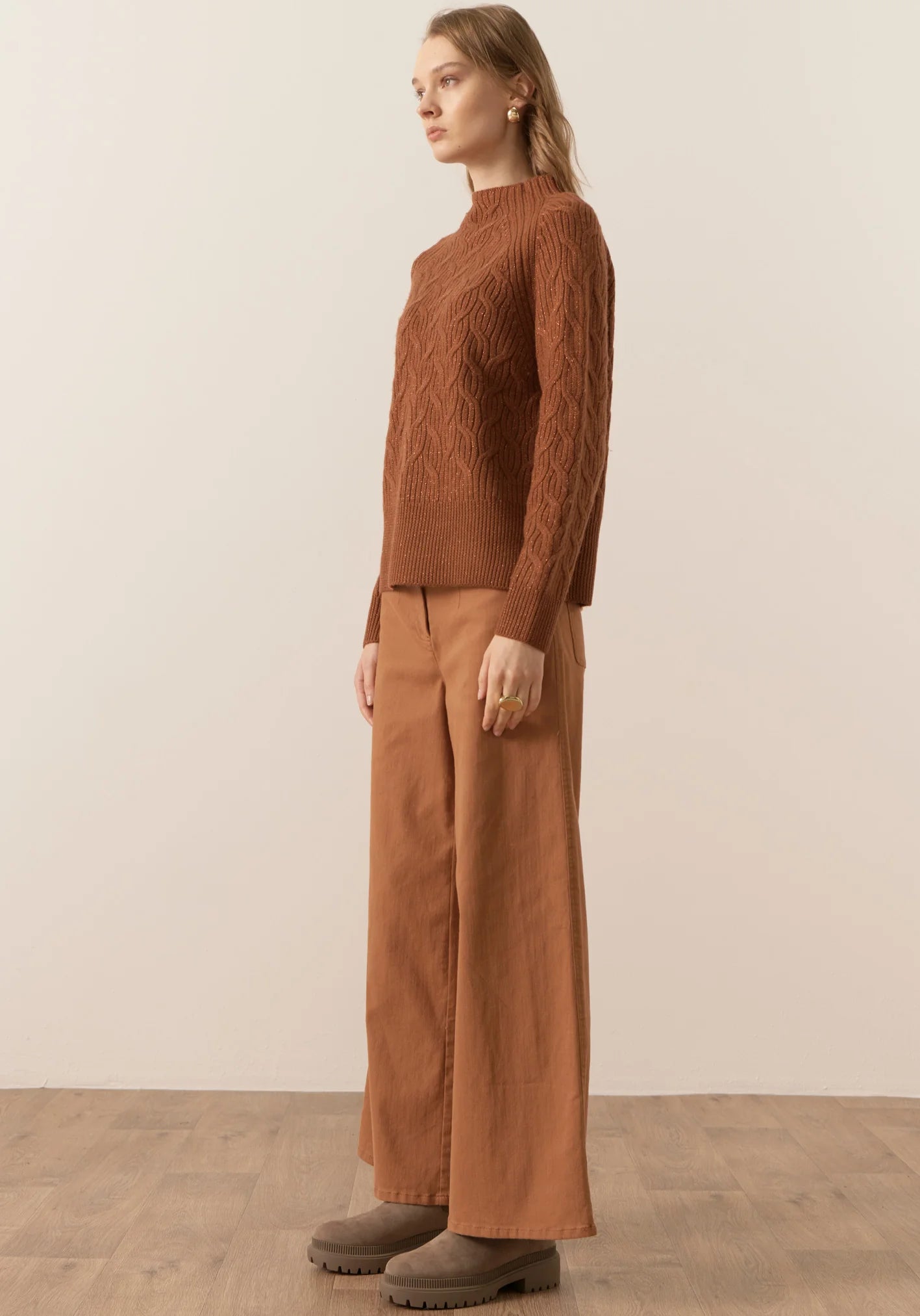 Bennet Lurex Cable Knit | Toffee