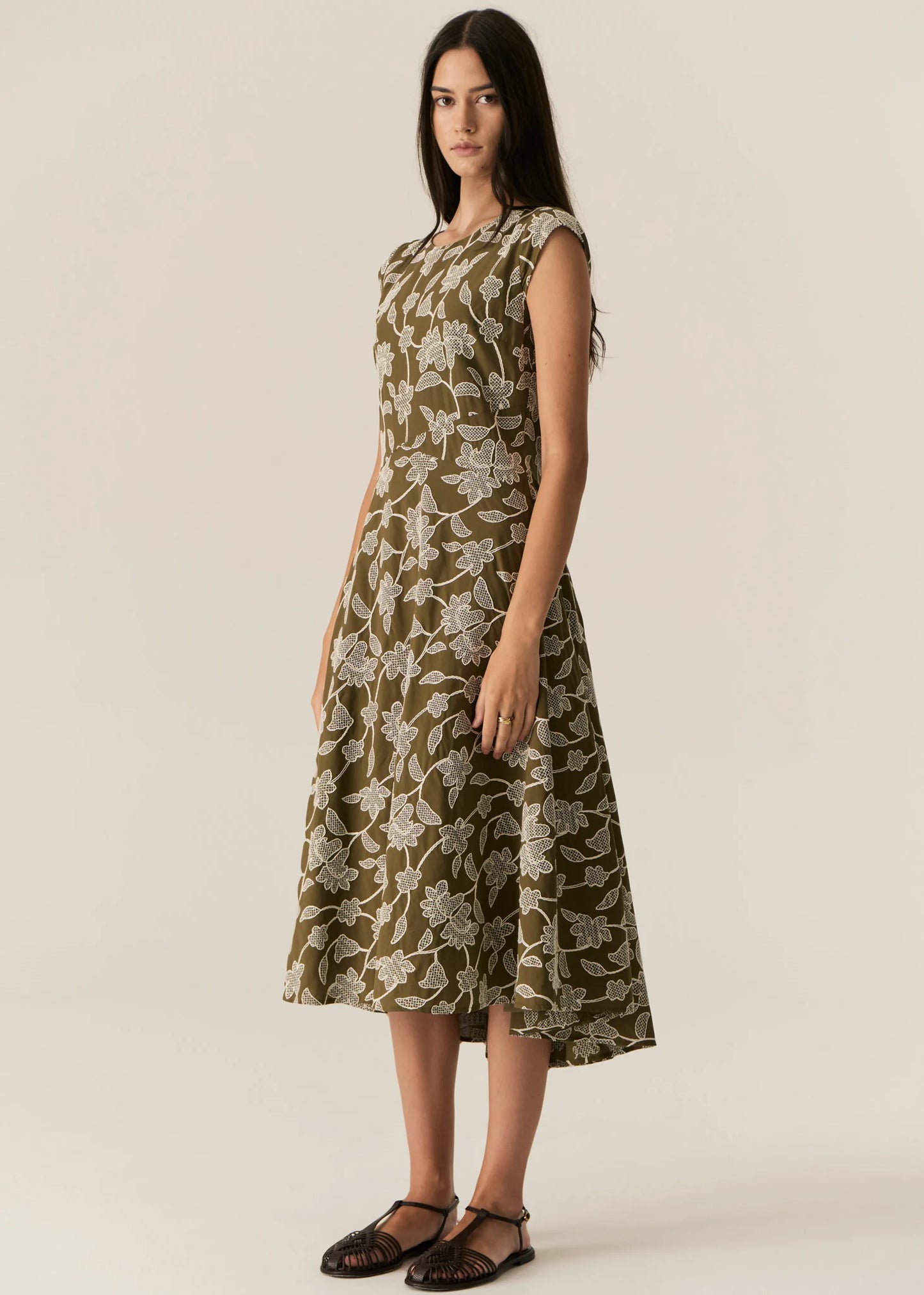 Hugo Dress | Khaki Embroidery