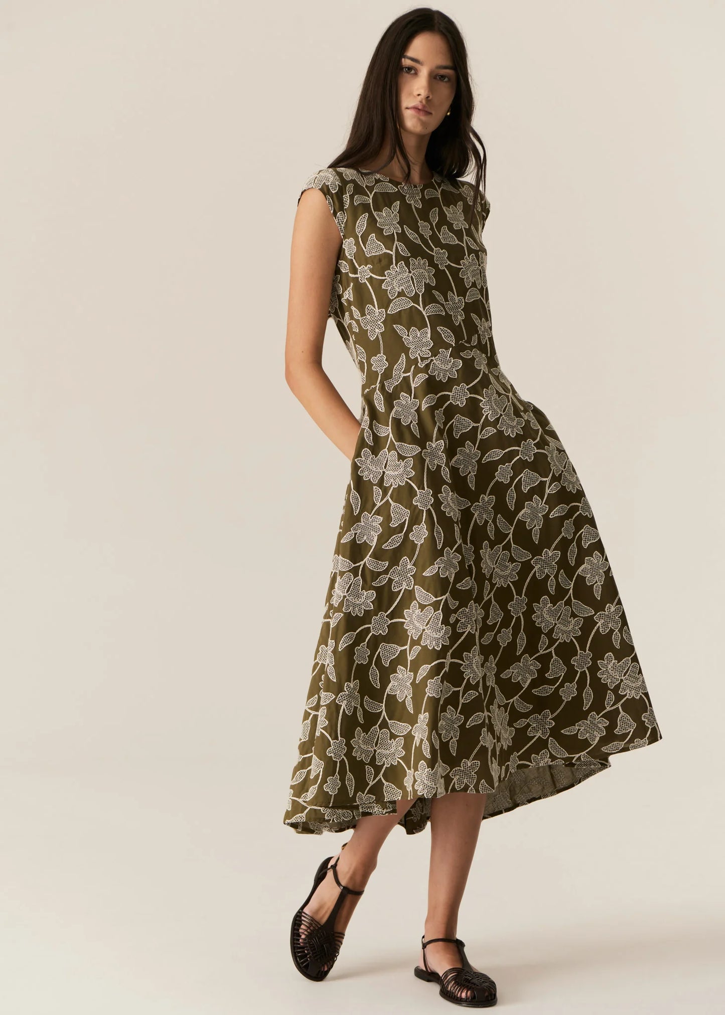 Hugo Dress | Khaki Embroidery