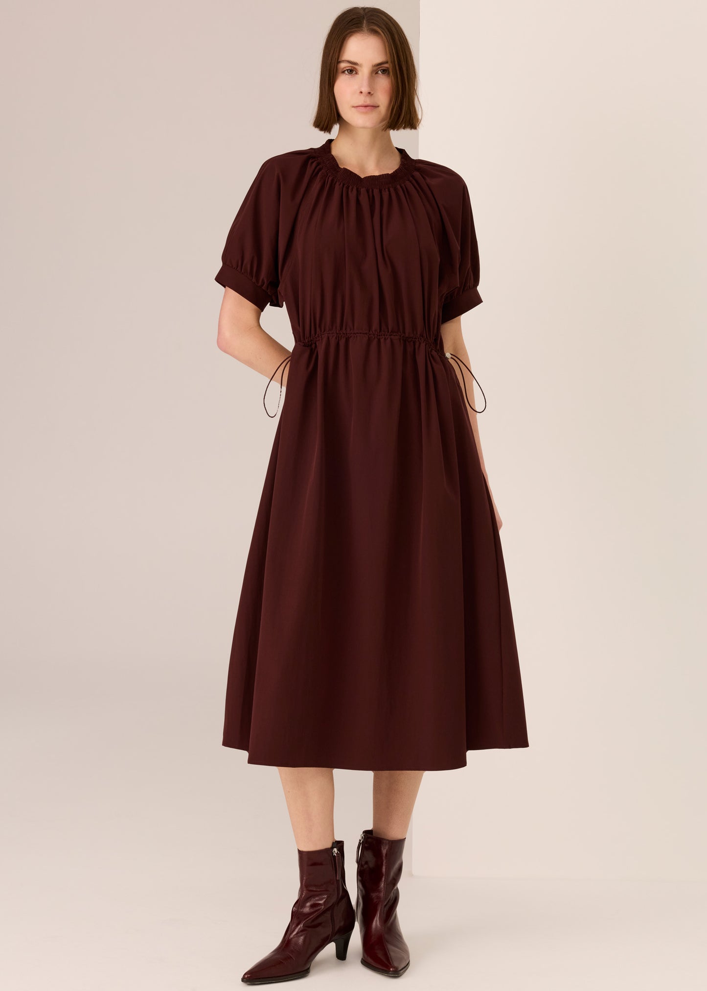 Tech Drawcord Dress | Merlot