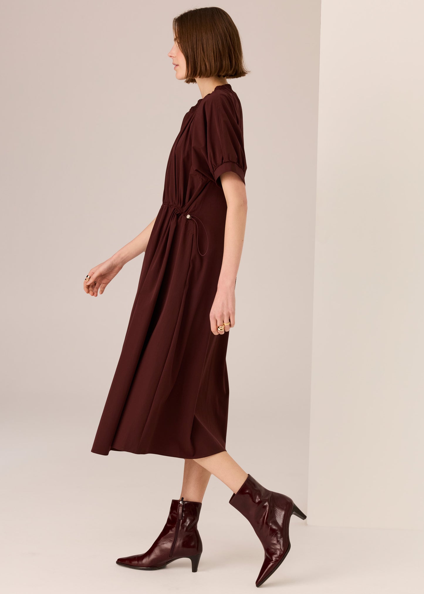 Tech Drawcord Dress | Merlot