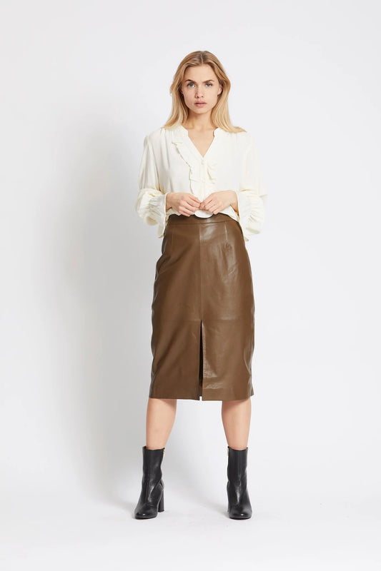 RUE DE FEMME Nuva Leather Skirt | Teak