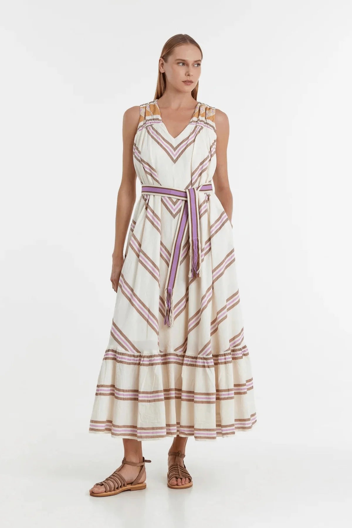 DEVOTION TWINS Nikol Long Dress | Lila Stripe