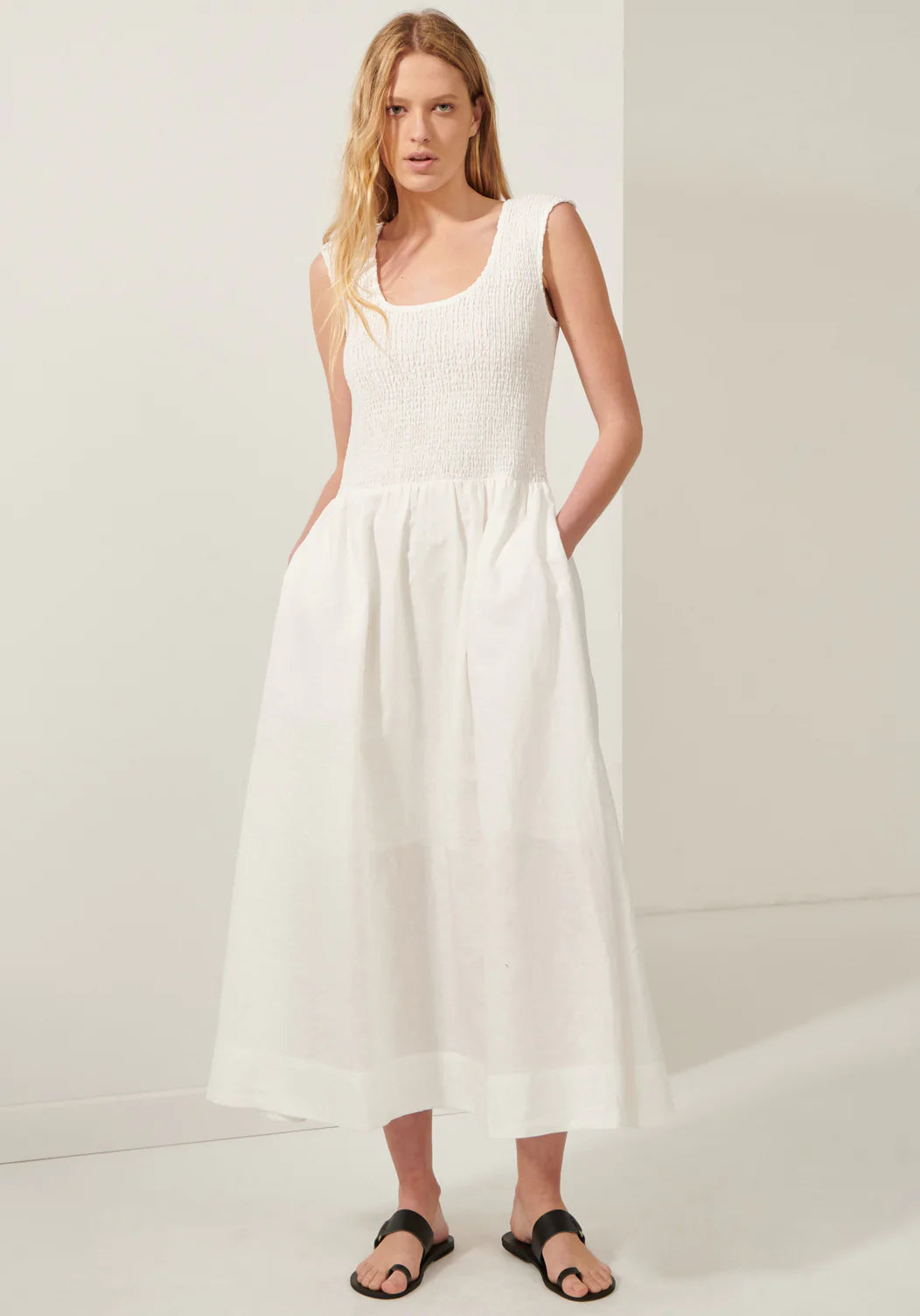 POL Ivy Shirred Dress | WHITE