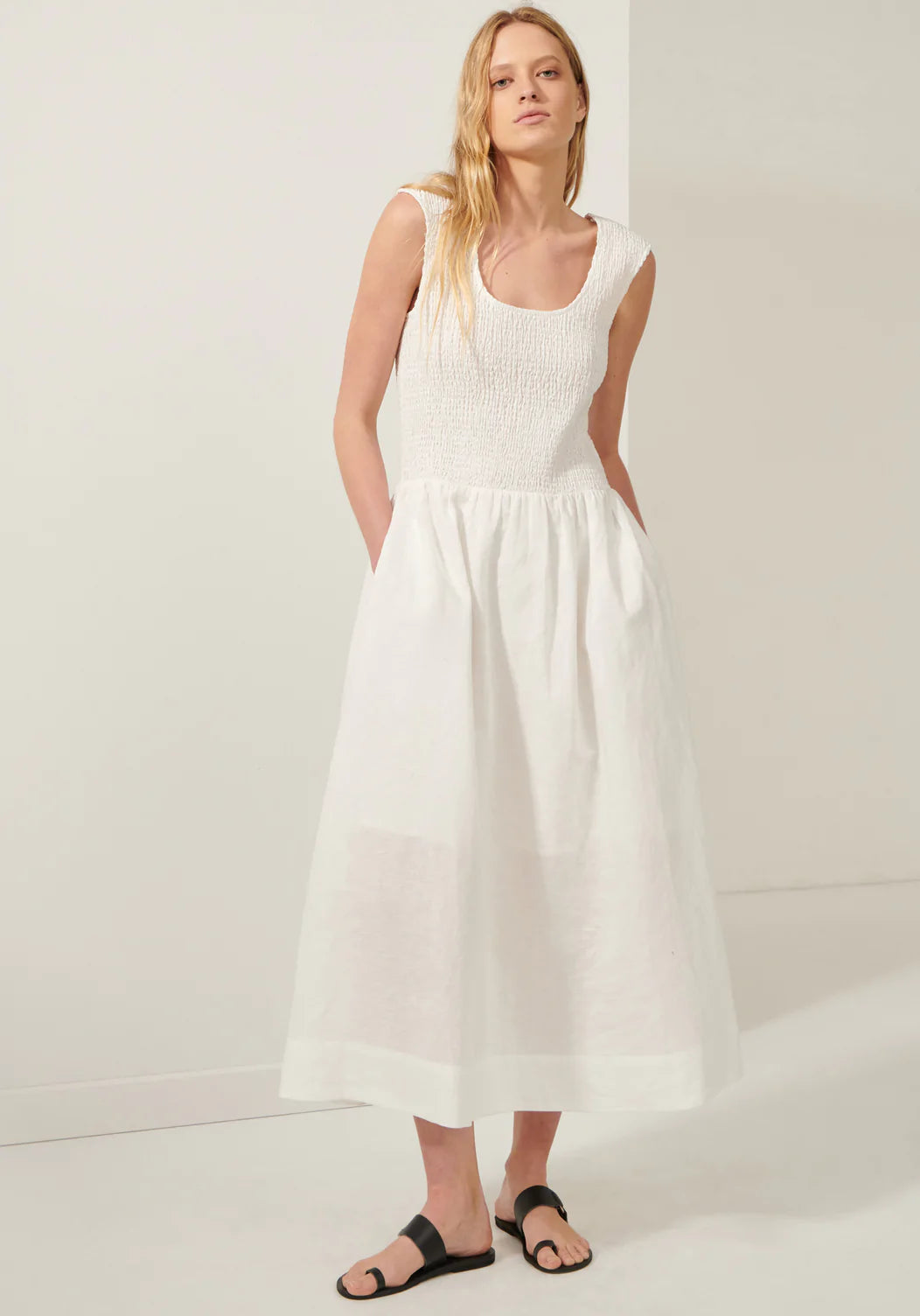 POL Ivy Shirred Dress | WHITE